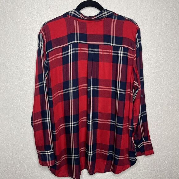 Woolrich Plaid‎ Button Down Shirt Women’s XXL Red Navy FALL Cabincore Gorpcore - Picture 6 of 10
